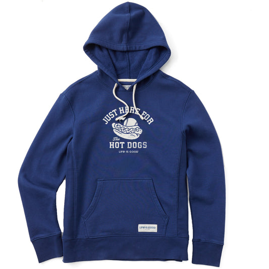 Women's Here for the Hot Dogs Baseball Simply True Fleece Hoodie