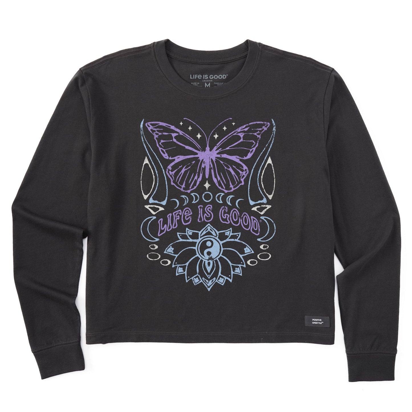 Women's Butterfly Yin Yang Long Sleeve Crusher Boxy Tee