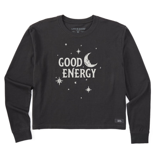 Women's Wordsmith Good Energy Moon & Stars Long Sleeve Crusher Boxy Tee
