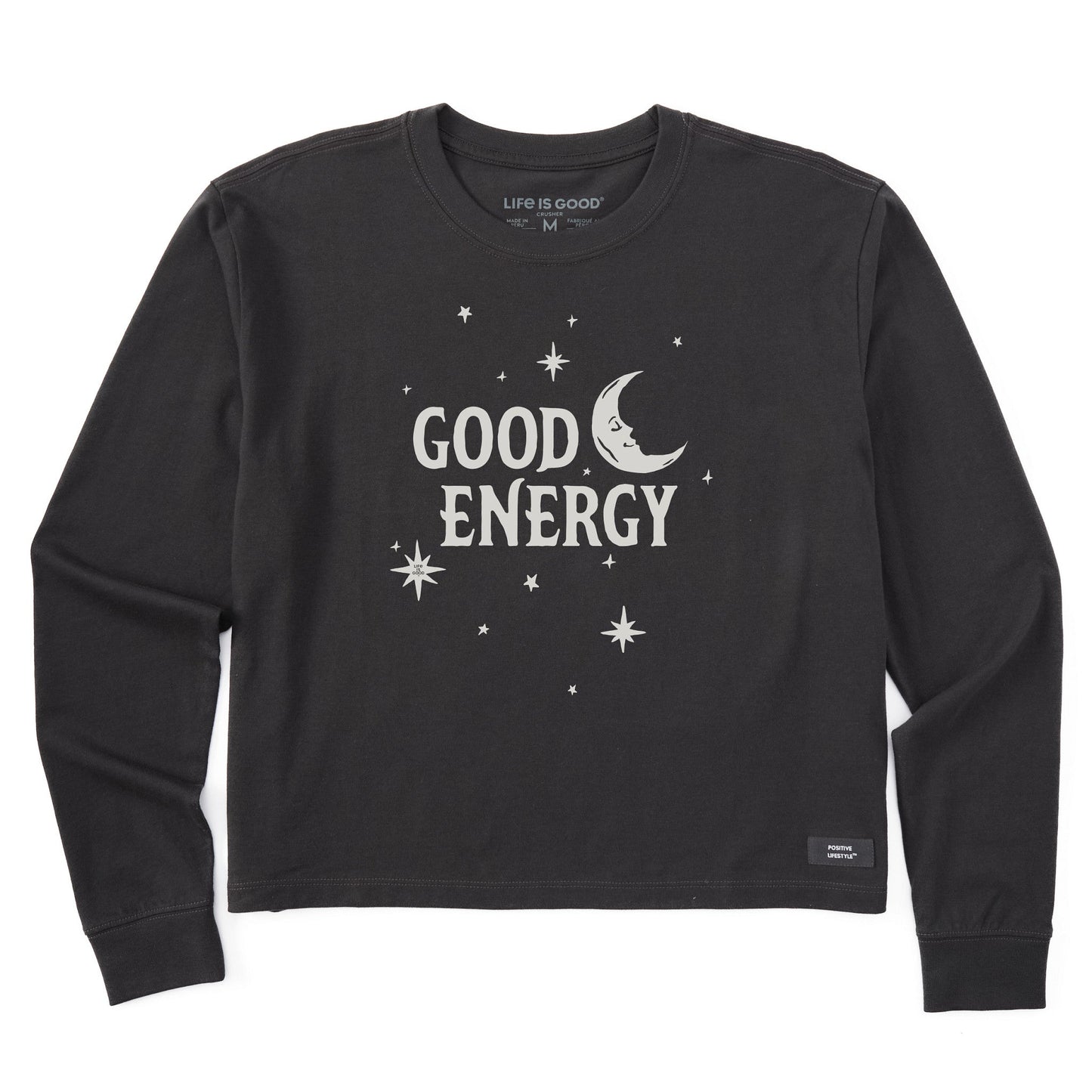 Women's Wordsmith Good Energy Moon & Stars Long Sleeve Crusher Boxy Tee