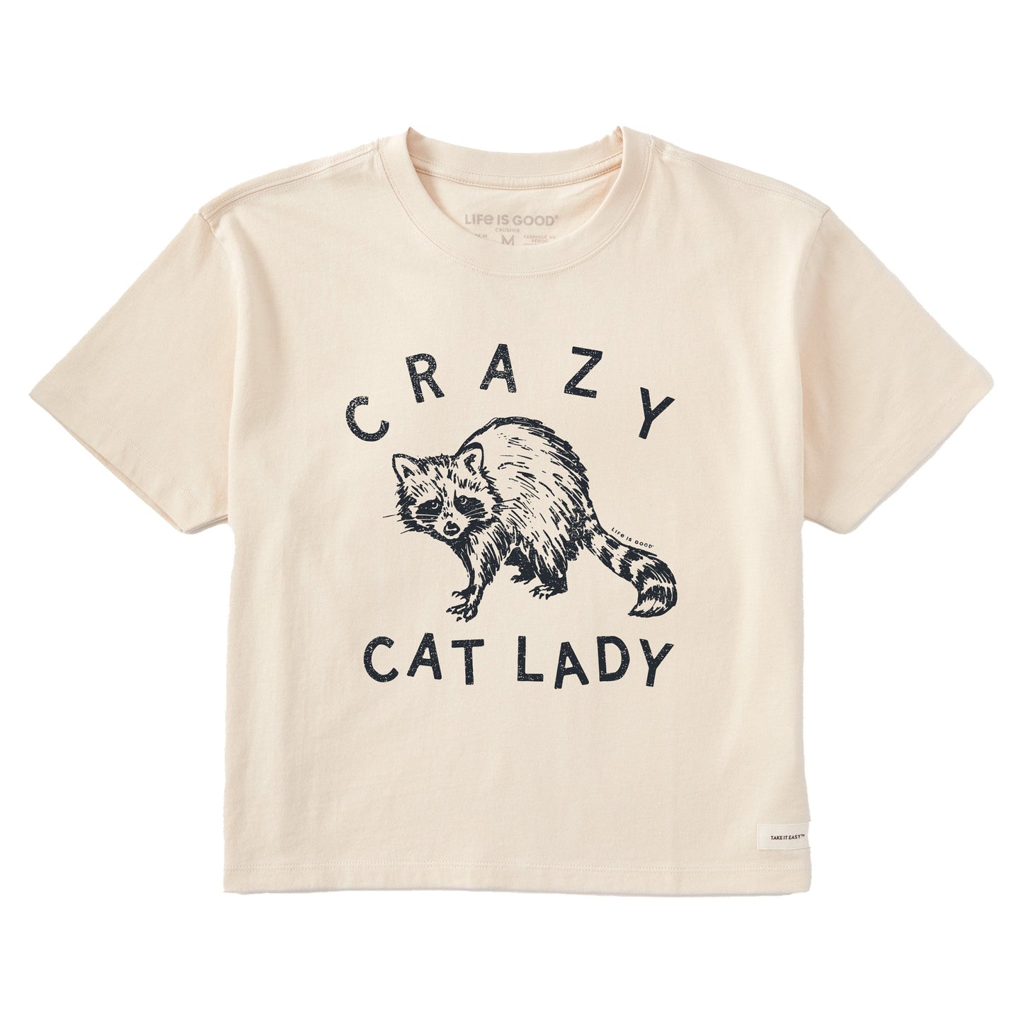 Women's Crazy Cat Lady Raccoon Short Sleeve Crusher Boxy Tee