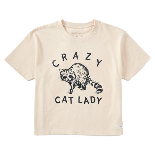 Women's Crazy Cat Lady Raccoon Short Sleeve Crusher Boxy Tee