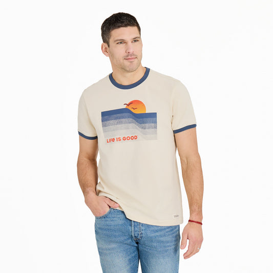 Men's Wavy Sunset Classic Crusher Ringer Tee