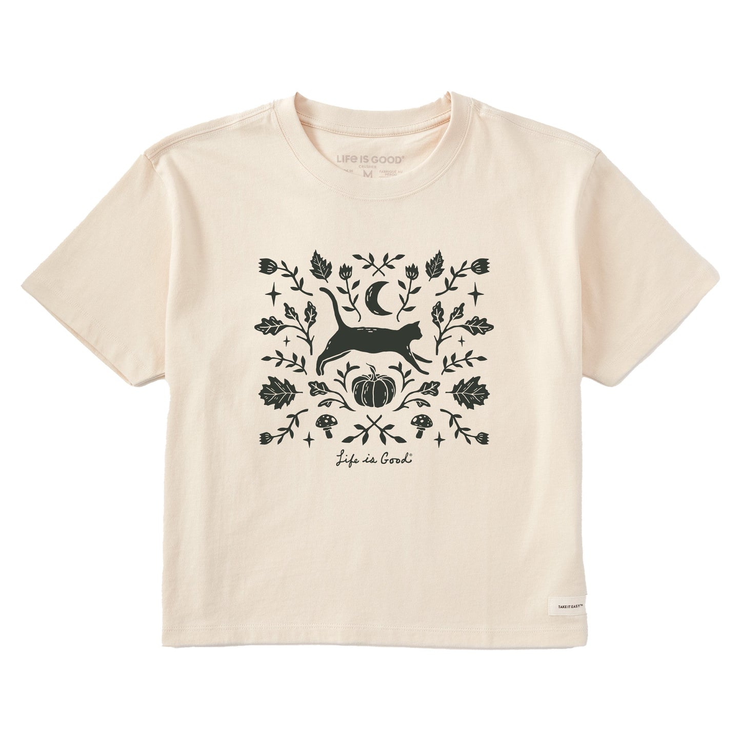 Women's Fall Foliage Cat Short Sleeve Crusher Boxy Tee