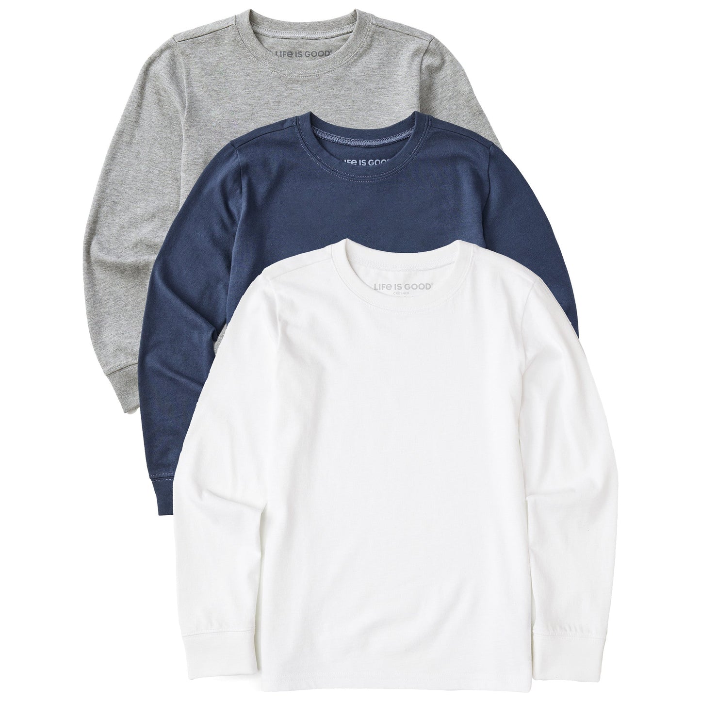 Kids Solid 3-Pack Long Sleeve Crusher Tee - Multi