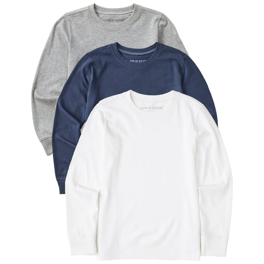 Kids Solid 3-Pack Long Sleeve Crusher Tee - Multi