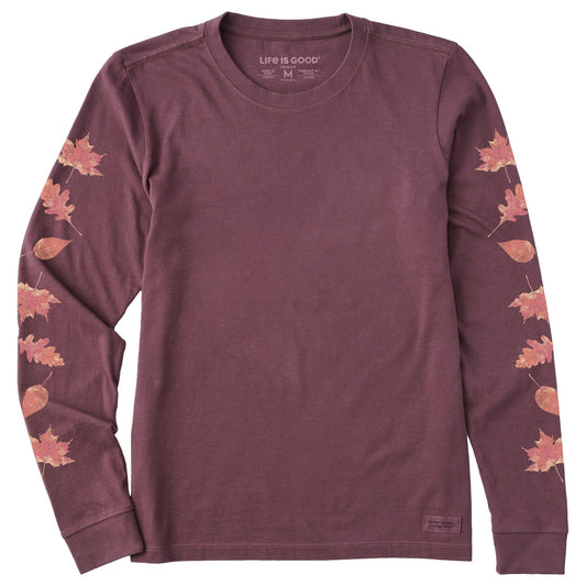 Women's Watercolor Fall Leaves Long Sleeve Crusher Tee