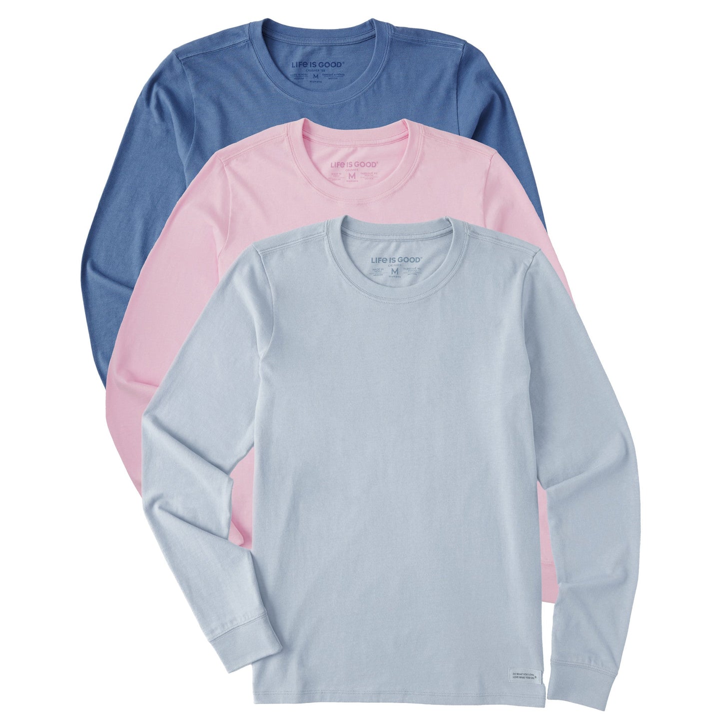 Women's Solid 3-Pack Long Sleeve Crusher Tee- Multi 2