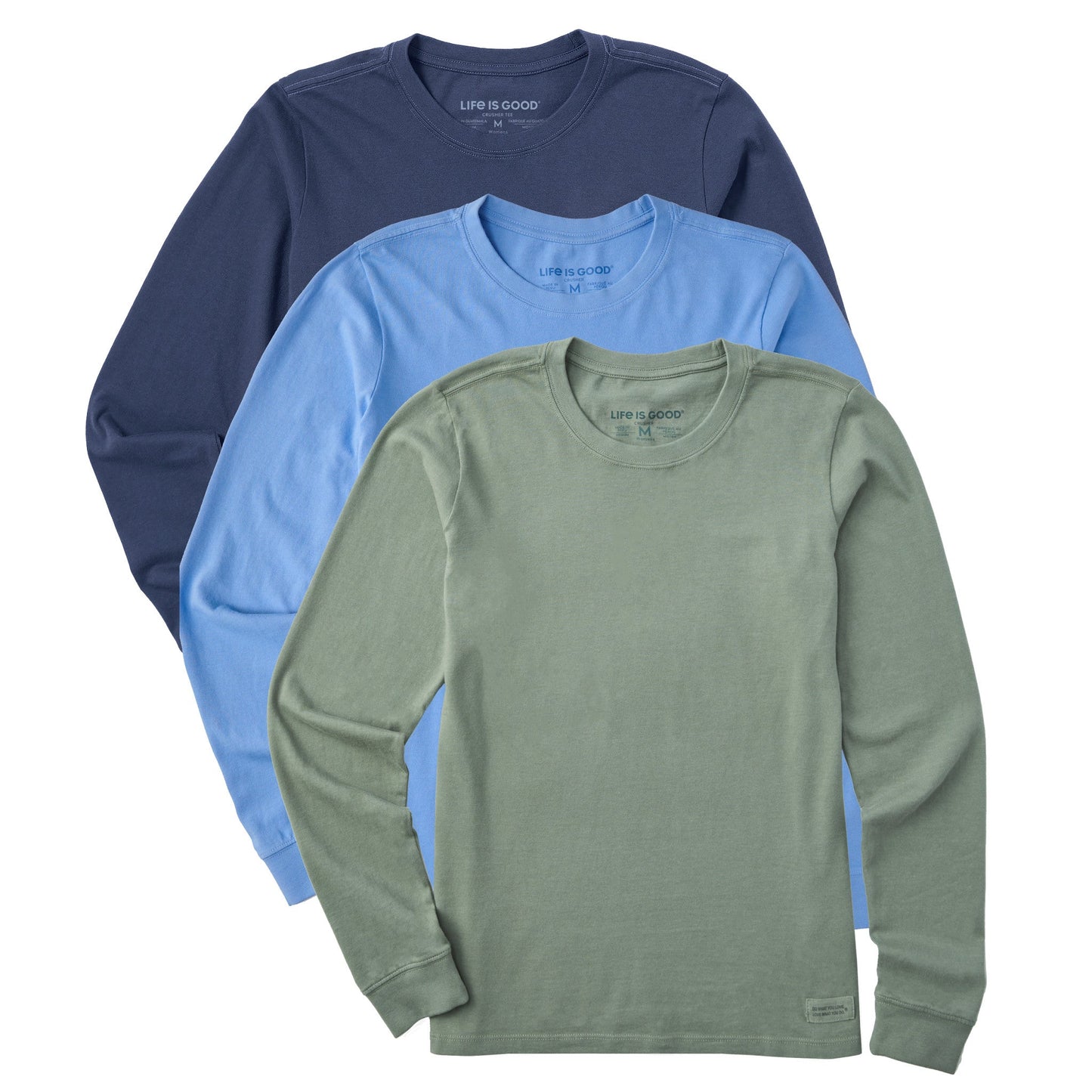 Women's Solid 3-Pack Long Sleeve Crusher Tee - Multi