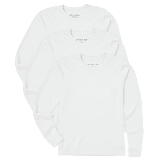 Women's Solid 3-Pack Long Sleeve Crusher Tee - Cloud White