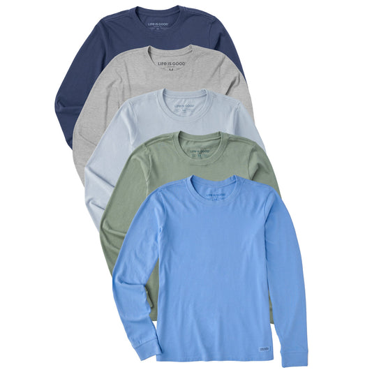 Women's Solid 5-Pack Long Sleeve Crusher Tee - Multi