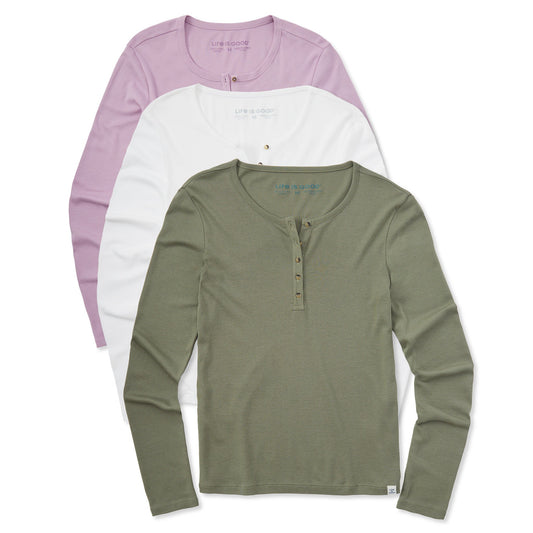 Women's Solid 3-Pack Modal Ribbed Henley - Multi