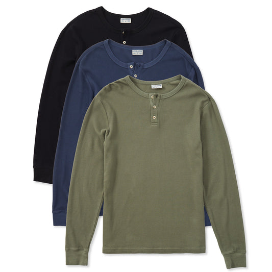 Men's Solid 3-Pack Long Sleeve Thermal Henley - Multi
