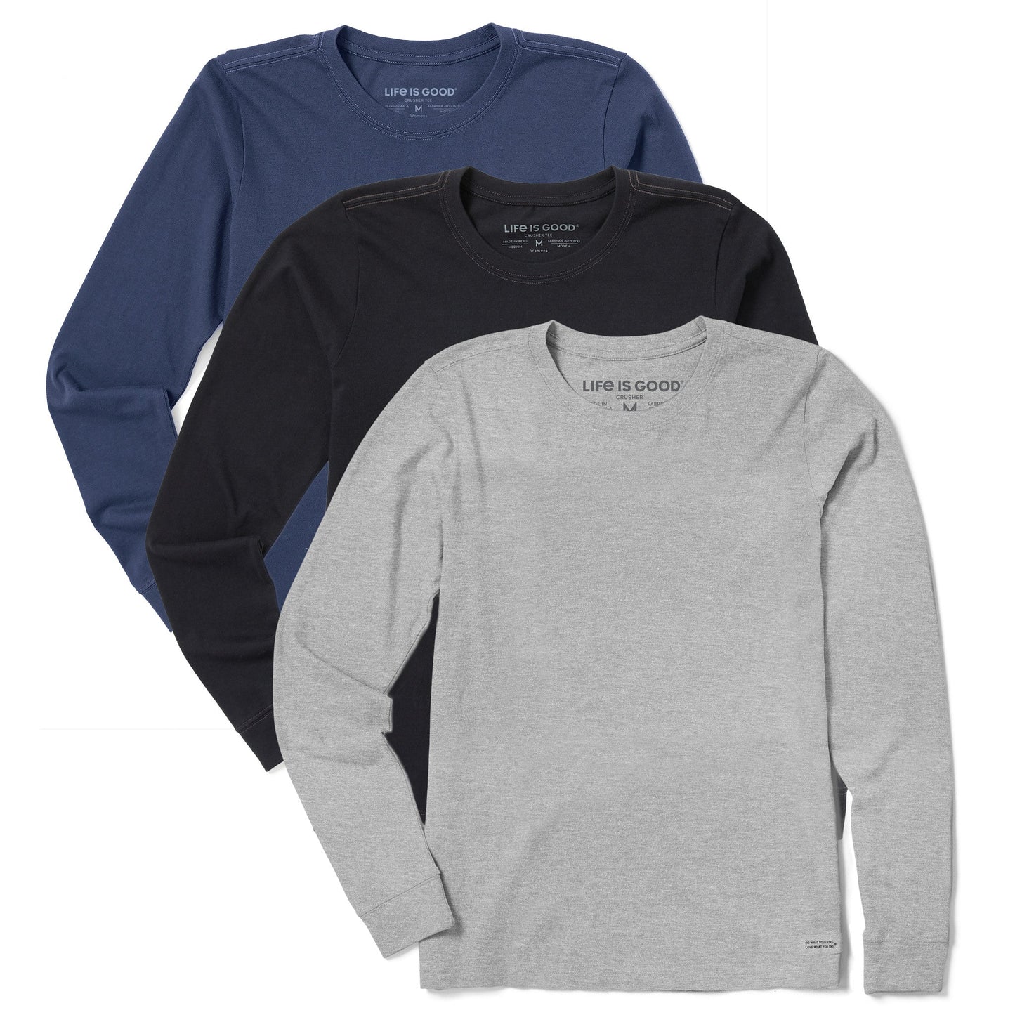 Women's Solid 3-Pack Long Sleeve Crusher Tee  Multi 3