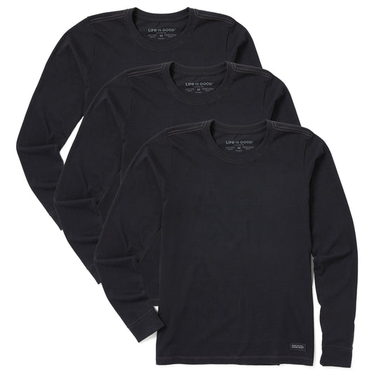 Women's Solid 3-Pack Long Sleeve Crusher Tee Faded Black