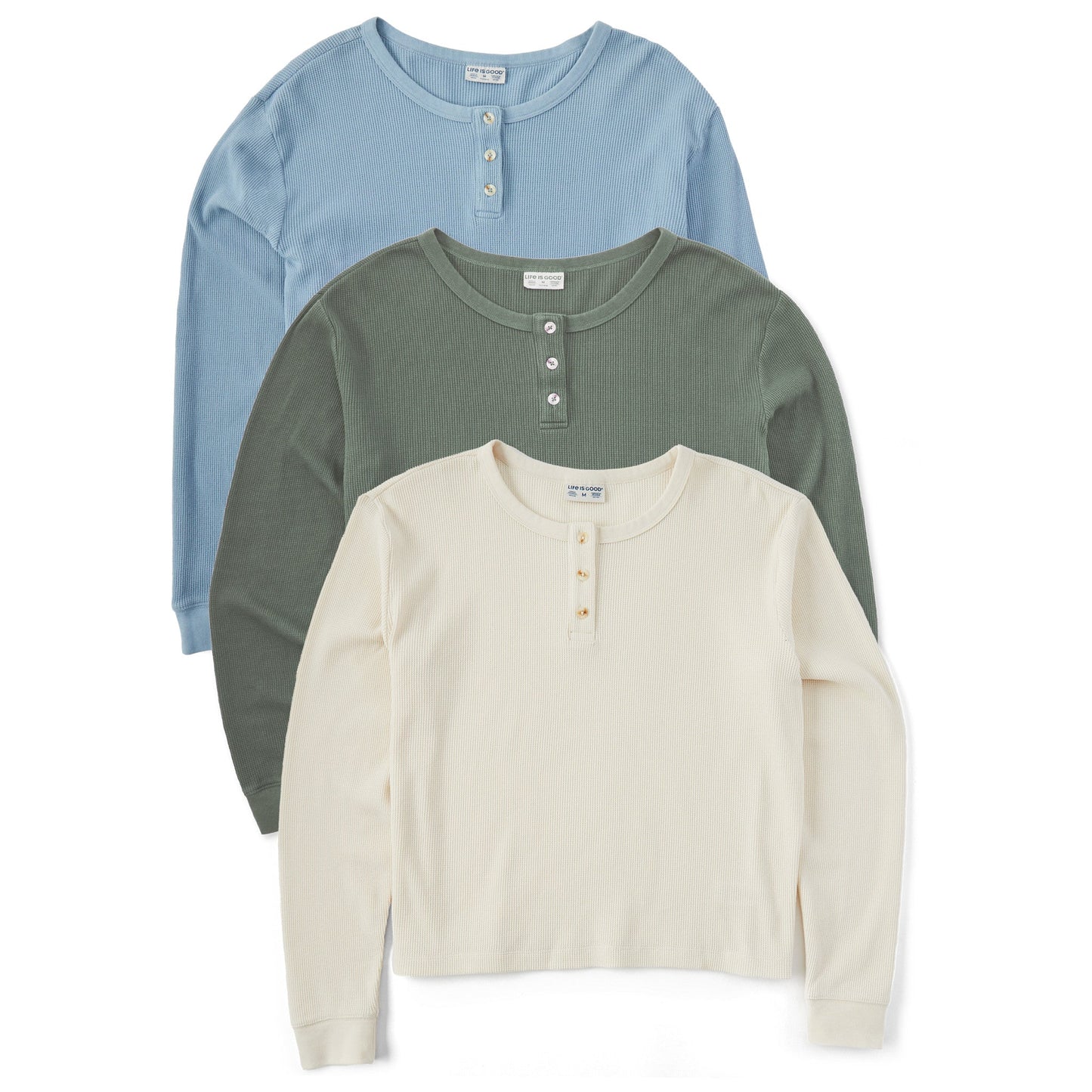 Women's Solid 3-Pack Long Sleeve Thermal Henley  Multi 2