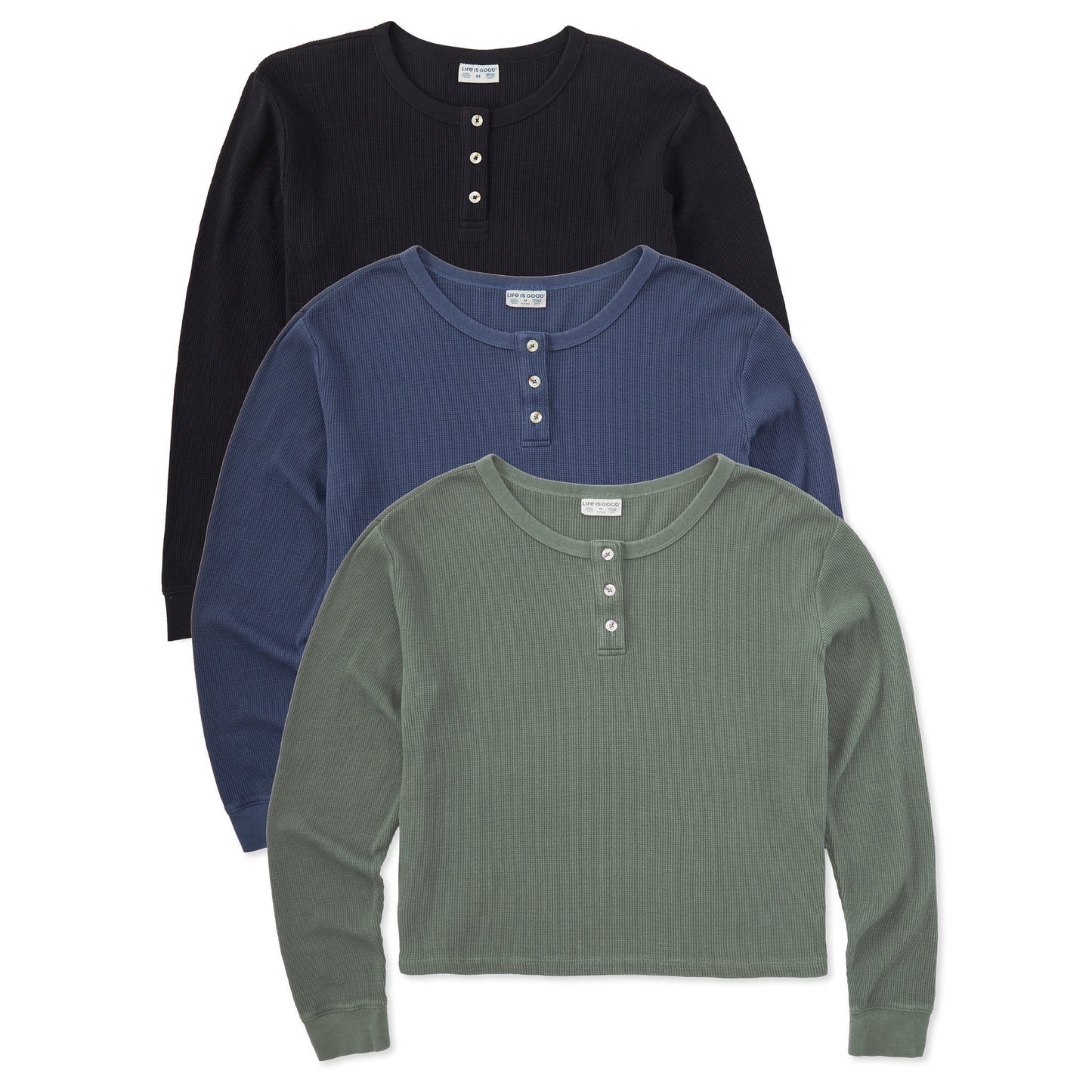 Women's Solid 3-Pack Long Sleeve Thermal Henley - Multi