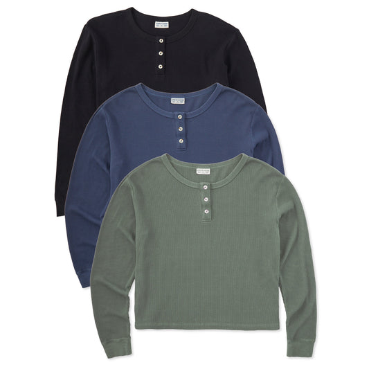 Women's Solid 3-Pack Long Sleeve Thermal Henley - Multi