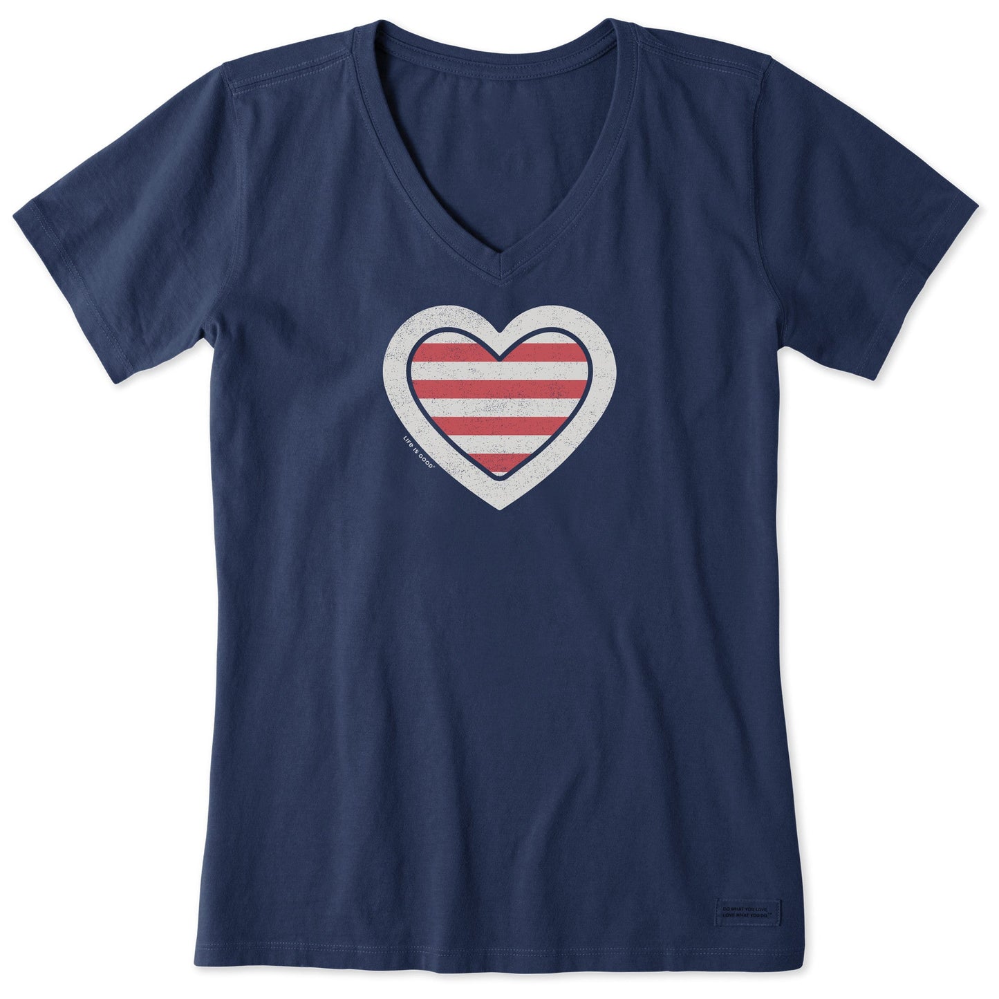 Women's American Striped Heart Short Sleeve Vee