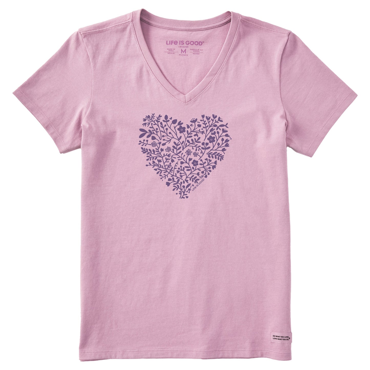 Women's Flowers Heart Short Sleeve Crusher Vee