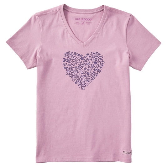 Women's Flowers Heart Short Sleeve Crusher Vee