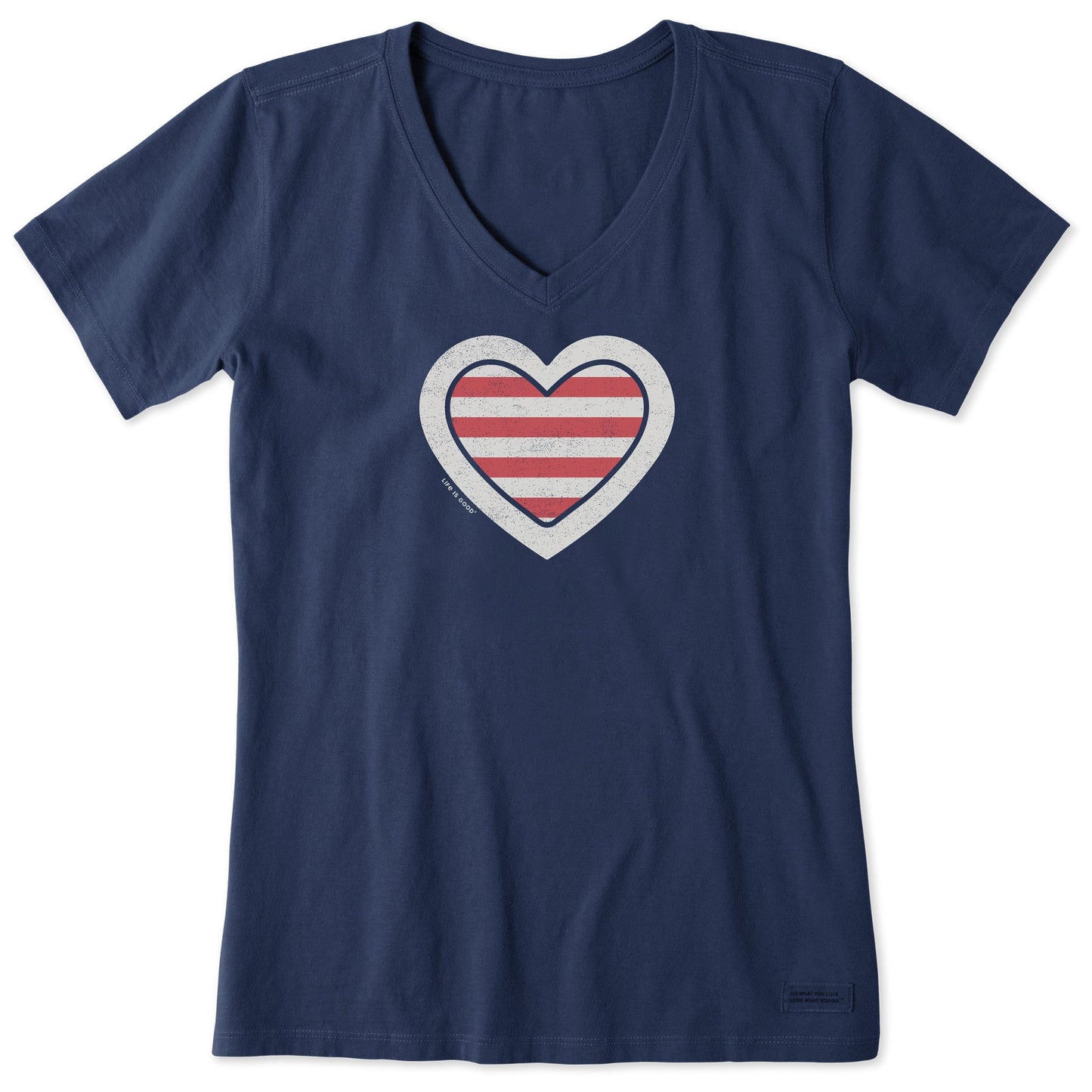 Women's American Striped Heart Short Sleeve Vee