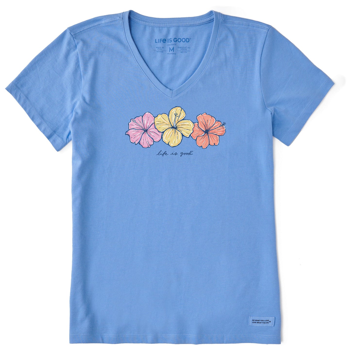 Women's 3 Hibiscuses Short Sleeve Crusher Vee