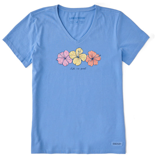 Women's 3 Hibiscuses Short Sleeve Crusher Vee
