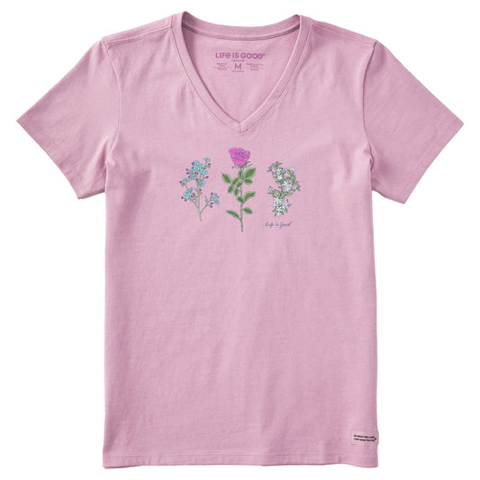 Women's 3 Botanical Rose Jasmine Short Sleeve Crusher Vee