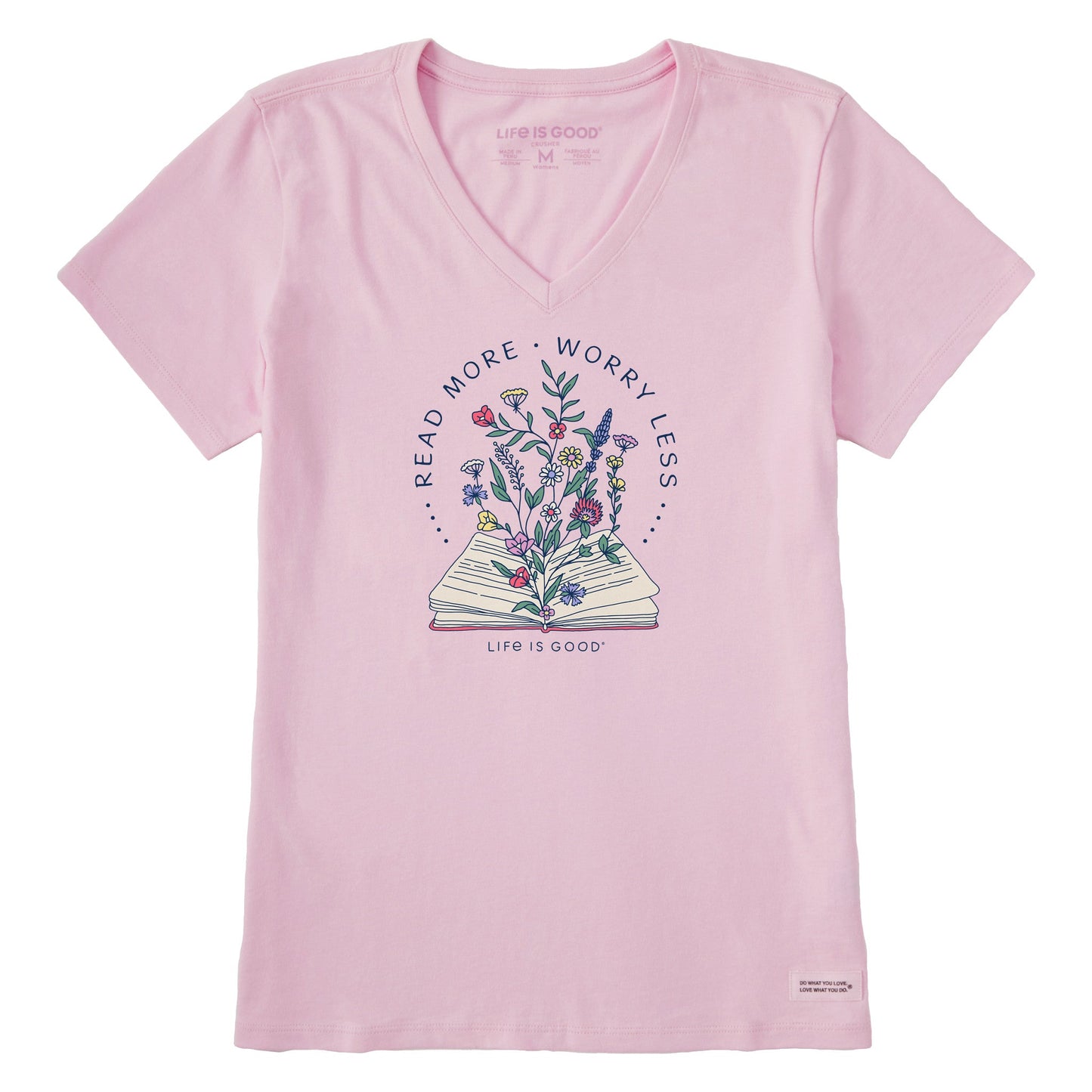 Women's Read More Flower Book Short Sleeve Crusher Vee