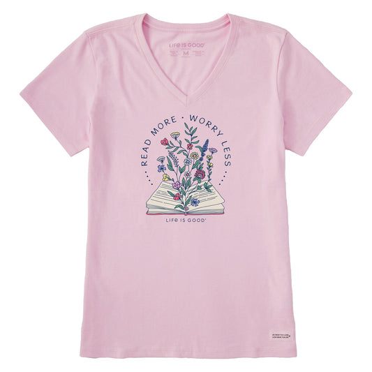 Women's Read More Flower Book Short Sleeve Crusher Vee