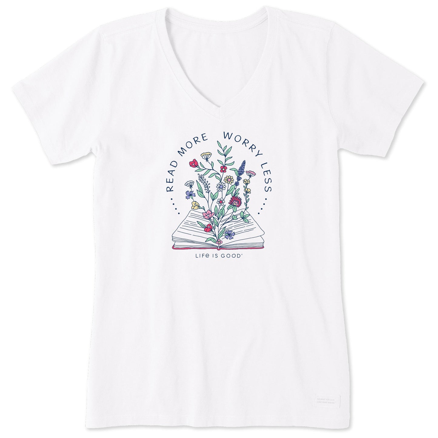 Women's Read More Flower Book Short Sleeve Crusher Vee