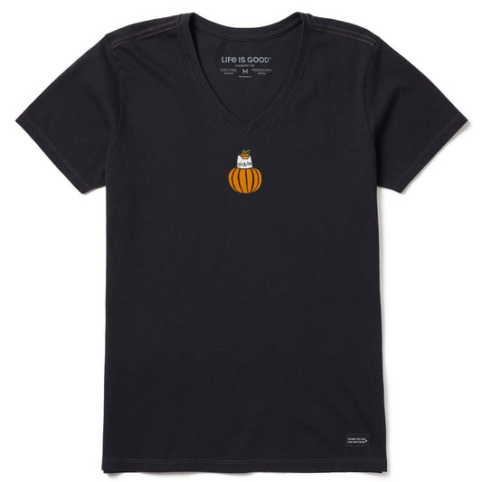 Women's Pumpkin Cat Mini Short Sleeve Crusher Vee