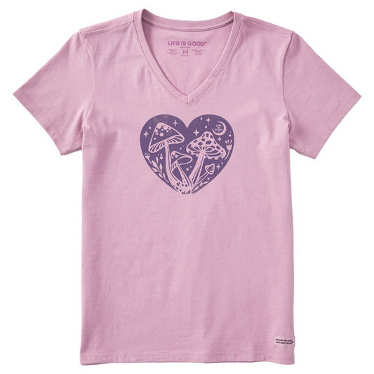 Women's Mushroom Heart Short Sleeve Crusher Vee