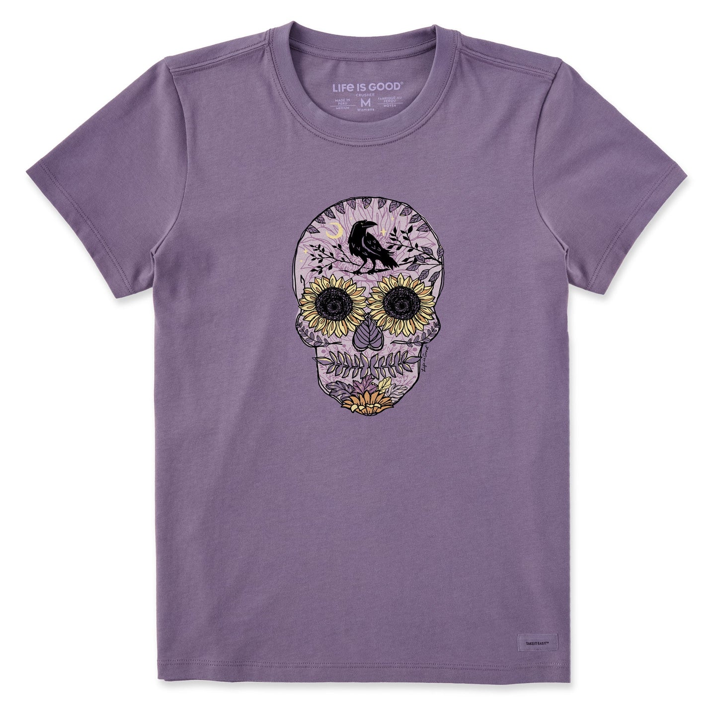 Women's Sunflower Skull Short Sleeve Crusher Tee