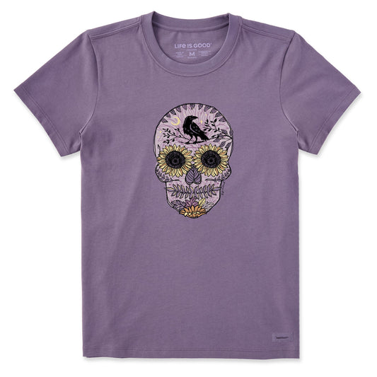 Women's Sunflower Skull Short Sleeve Crusher Tee