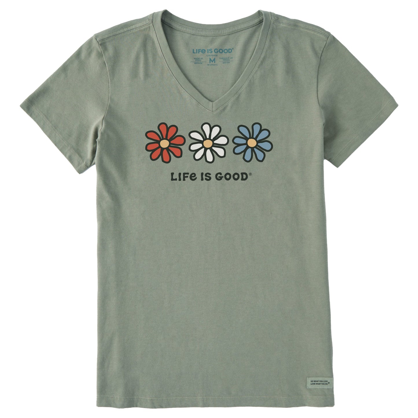 Women's Three Colorful Daisies Short Sleeve Crusher Vee
