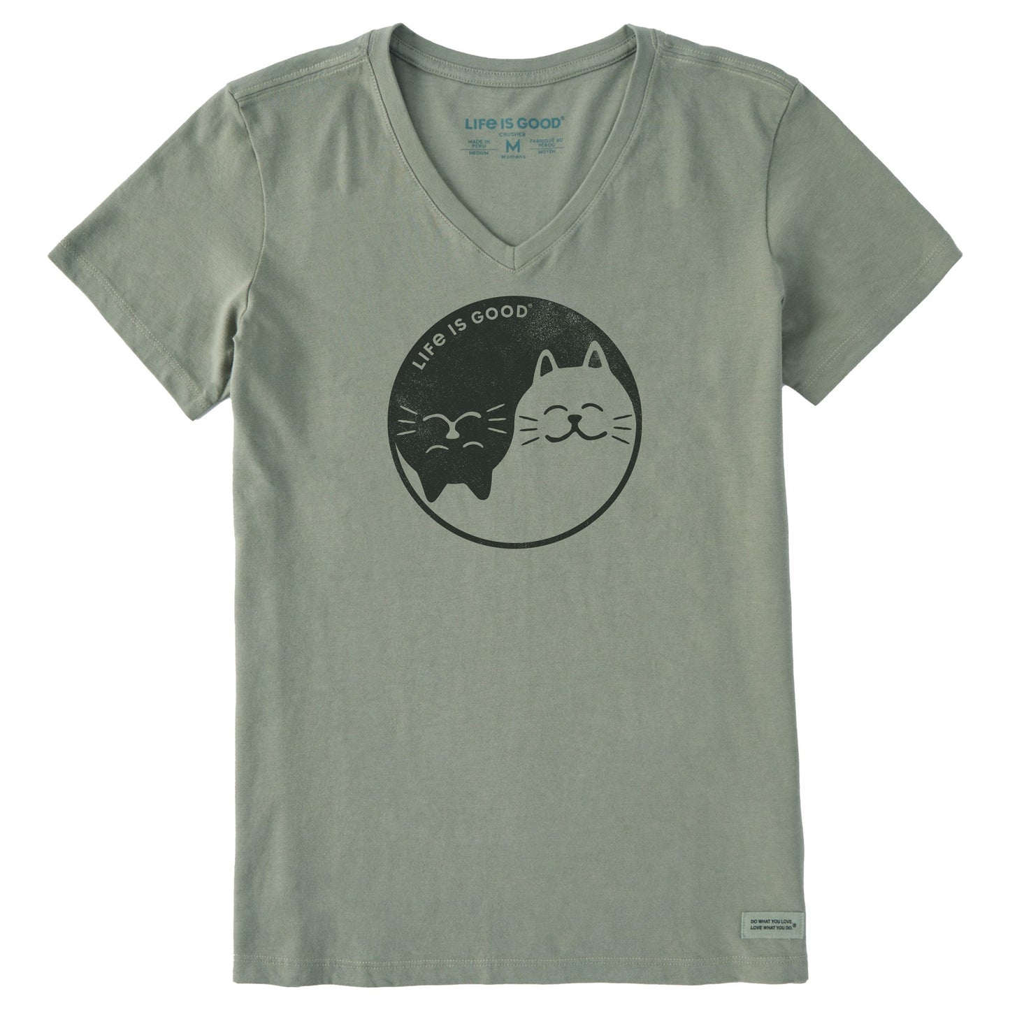 Women's Cat Yin and Yang Short Sleeve Crusher Vee