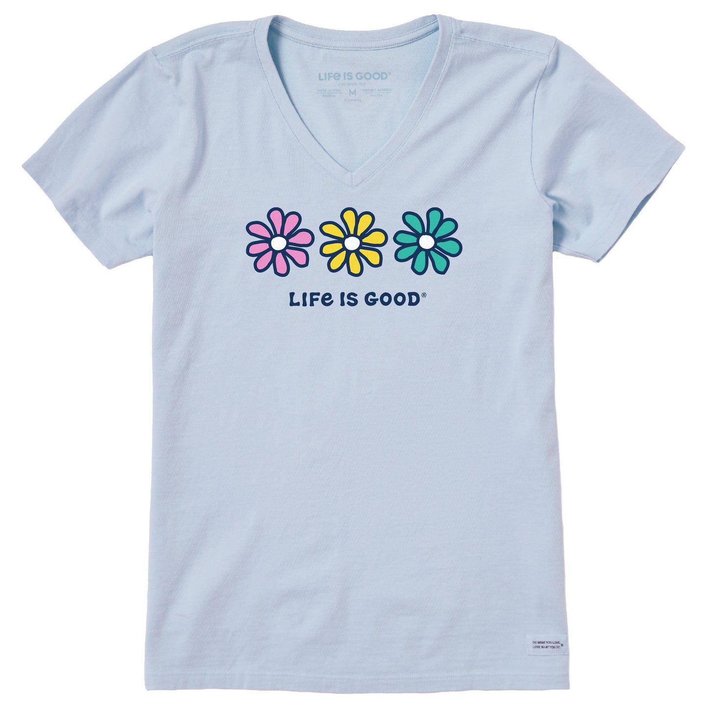 Women's Three Colorful Daisies Short Sleeve Crusher Vee