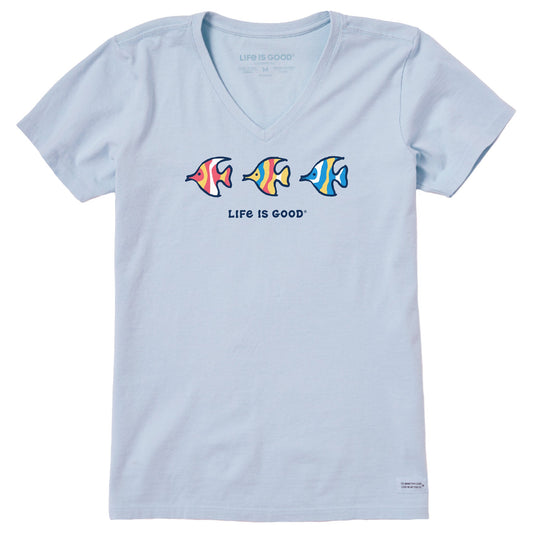 Women's Three Colorful Fish Short Sleeve Crusher Vee
