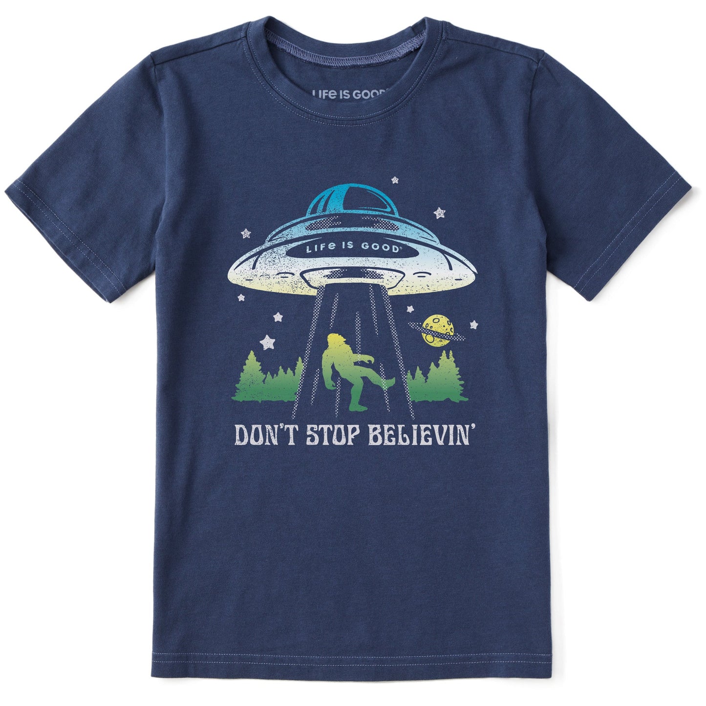 Kids Don't Stop Believin' Bigfoot Abduction Short Sleeve Crusher Tee