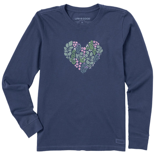 Women's Winter Flowers Heart Long Sleeve Crusher Tee