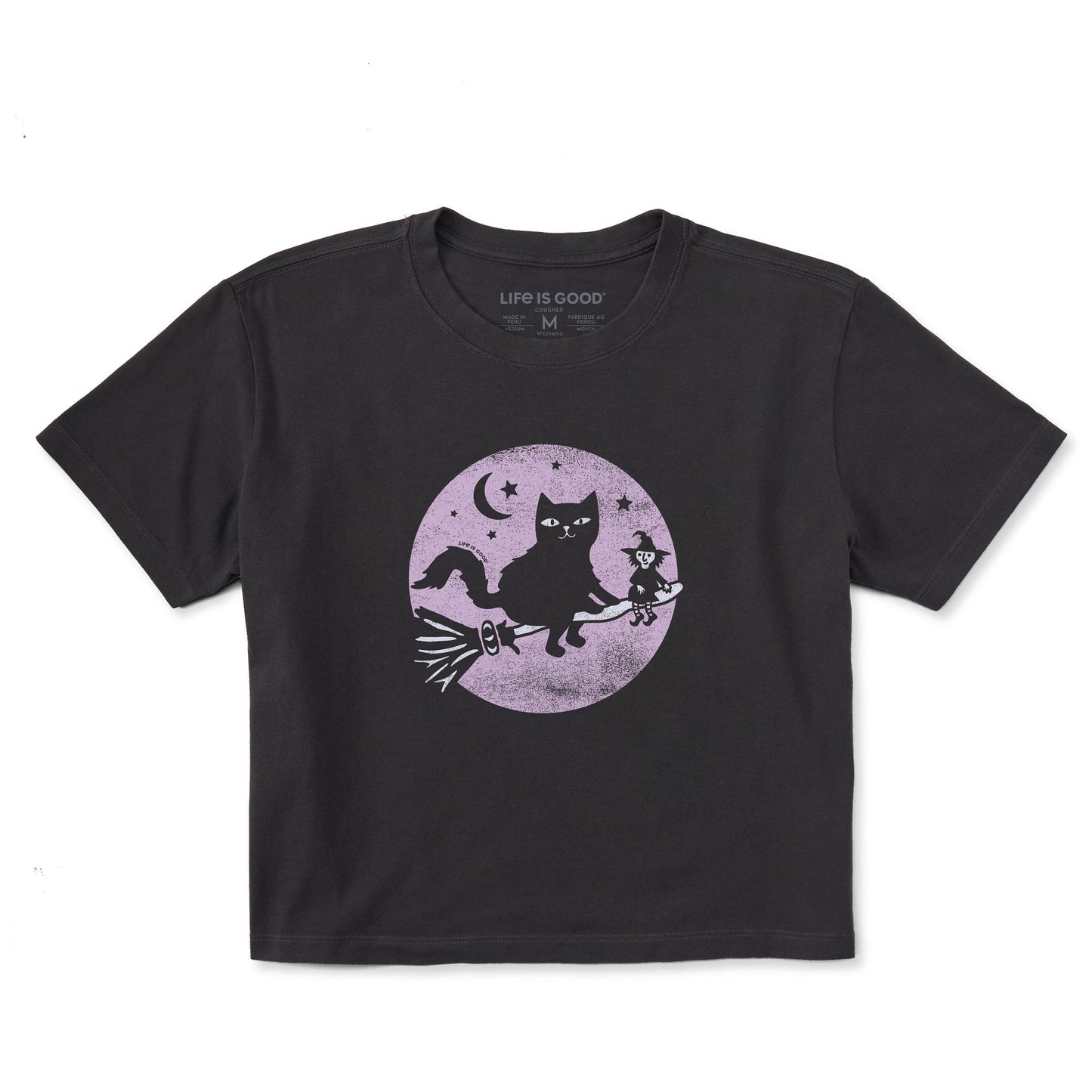 Women's Cat and Tiny Witch Short Sleeve Crusher Boxy Tee