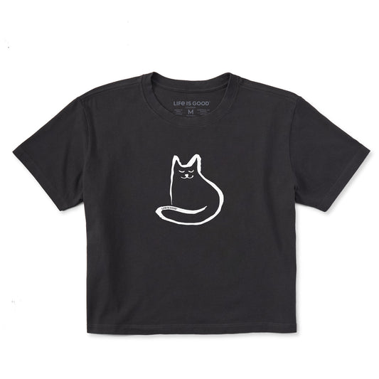 Women's Simple Cat Short Sleeve Crusher Boxy Tee