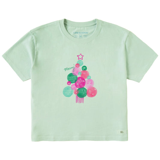 Women's Watercolor Xmas Tree Short Sleeve Crusher Boxy Tee