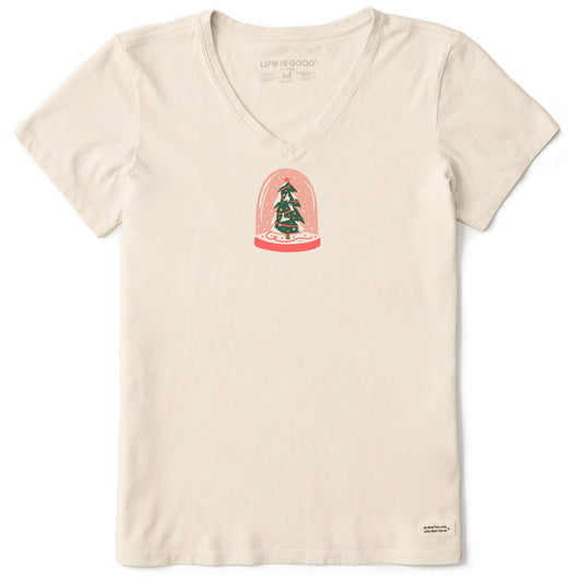 Women's Christmas Snowglobe Short Sleeve Crusher Vee