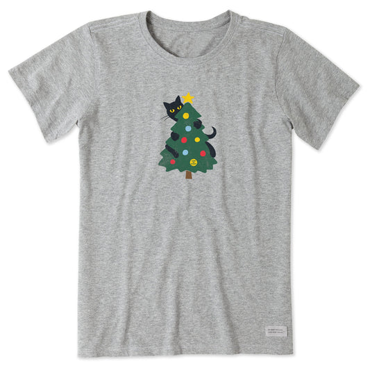 Women's Cat Christmas Tree Short Sleeve Crusher Tee