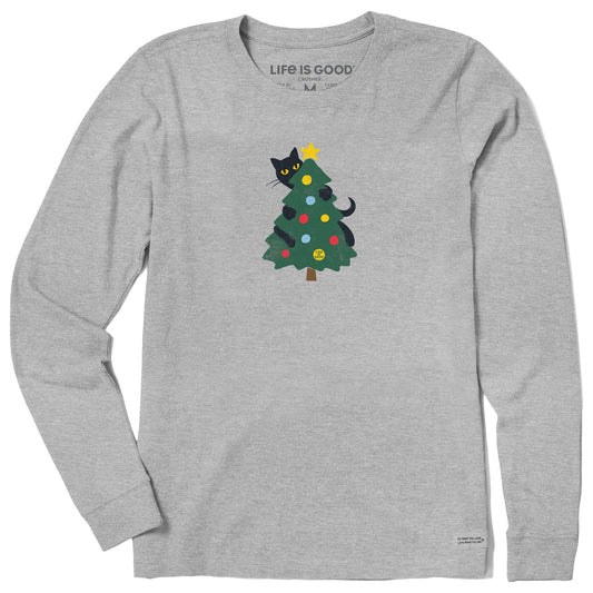 Women's Cat Christmas Tree Long Sleeve Crusher Tee