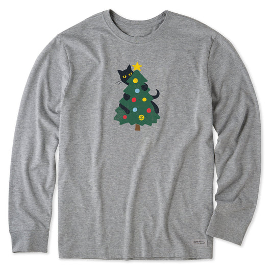 Men's Cat Christmas Tree Long Sleeve Crusher Tee