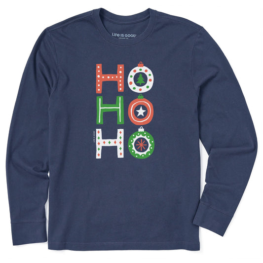 Men's Ho Ho Ho Ornaments Long Sleeve Crusher Tee